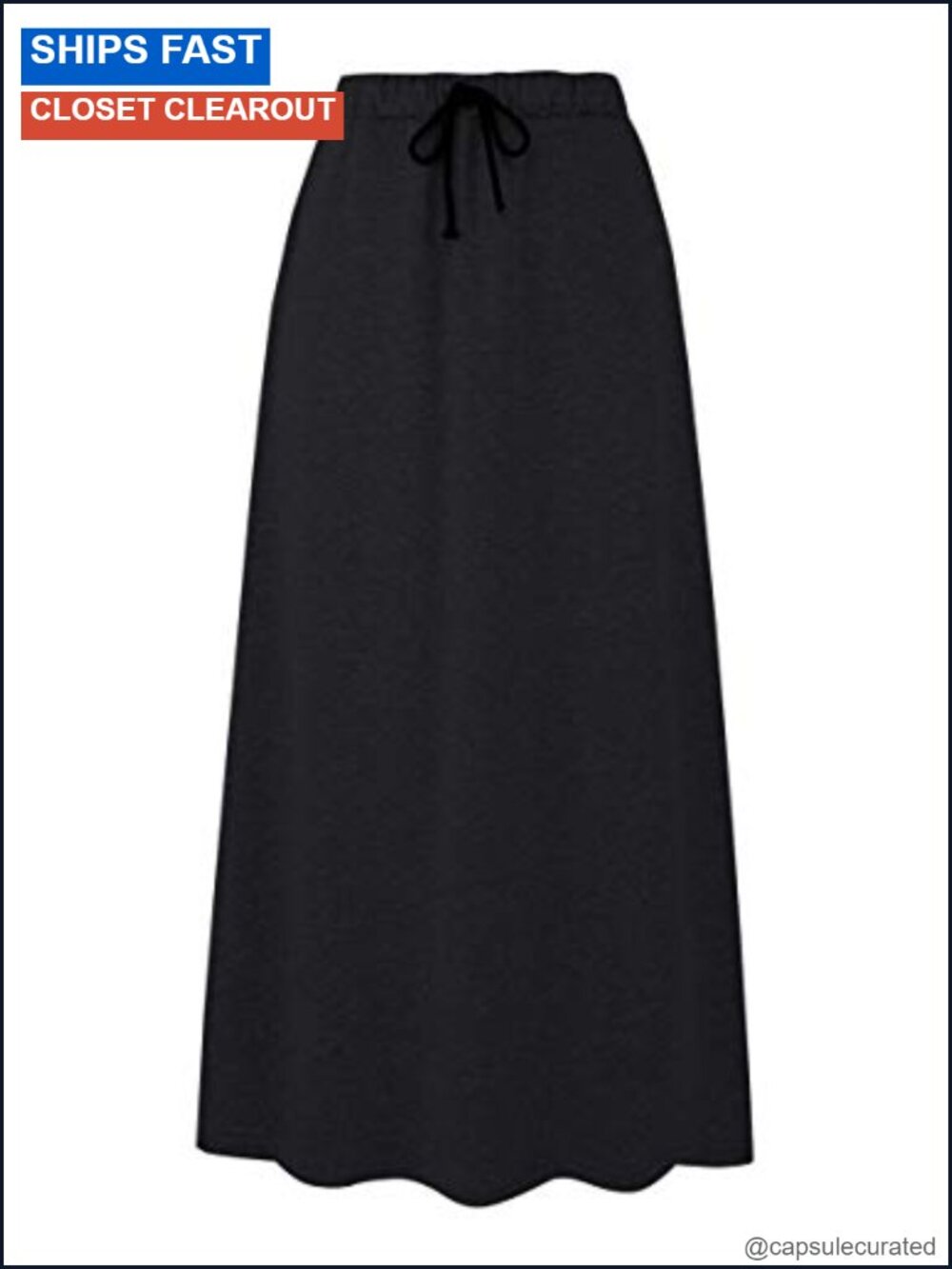 Fleece Lined Cotton A-Line Maxi Skirt High Waist Drawstring